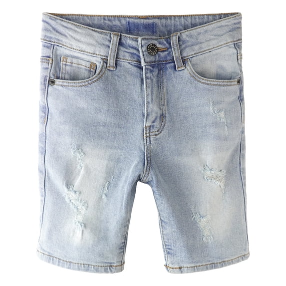 KIDSCOOL SPACE Big Child Denim Shorts,Elastic WaistBand Inside Simple Jeans Summer Half Pants, Light Blue,8-9 Years