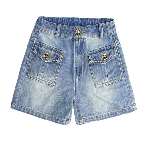 KIDSCOOL SPACE Big Girls Boys Denim Shorts,Elastic Waistband Inside Cargo Jean Summer Half Pants, Light Blue, 13-14 Years