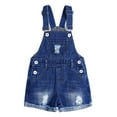 thumbnail image 1 of KIDSCOOL SPACE Big Girls Boys Denim Shots,Ripped Raw Edge Hem Soft Jeans Summer Shortalls,Blue,11-12 Years, 1 of 7