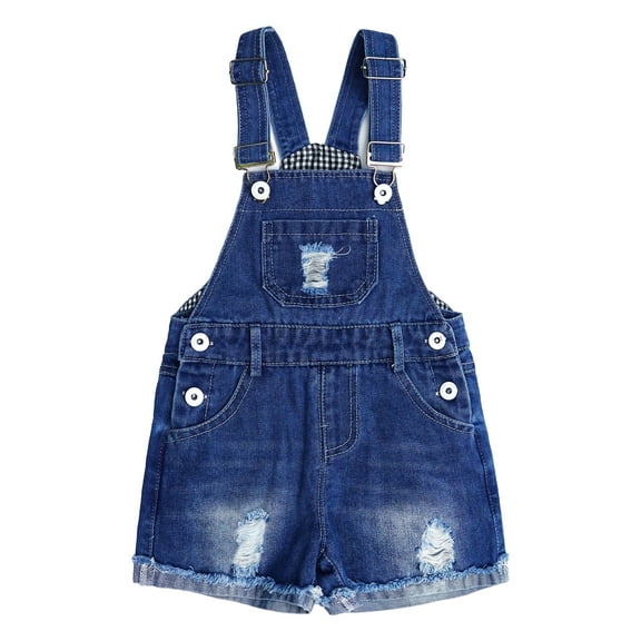 KIDSCOOL SPACE Big Girls Boys Denim Shots,Ripped Raw Edge Hem Soft Jeans Summer Shortalls,Blue,11-12 Years
