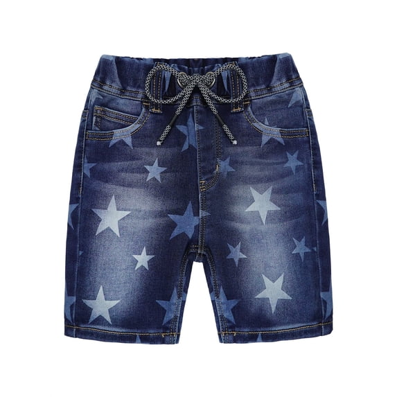 KIDSCOOL SPACE Big Girls Boys Jeans Shorts,Allover Star Printed Stretchy Cute Summer Denim Pants,Blue,11-12 Years