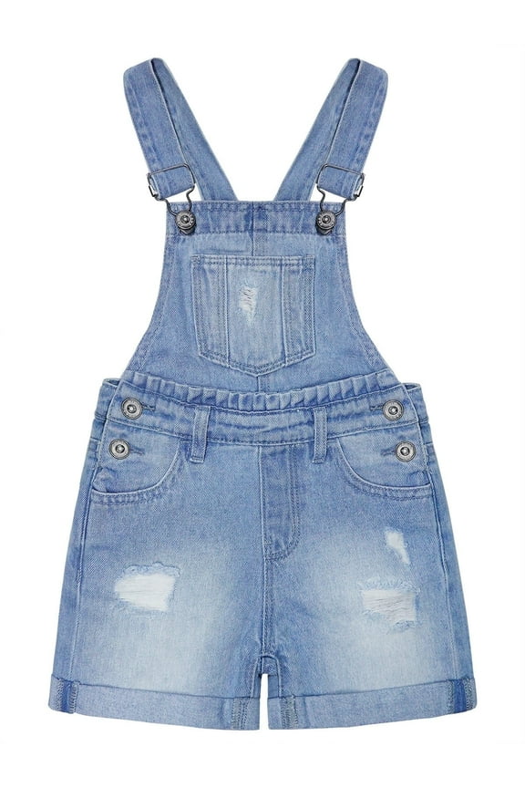 Big Girls Cute Jeans Shorts,Ripped Folded Hem Adjustable Straps Summer Denim Shortalls,Light Blue,7-8 Years