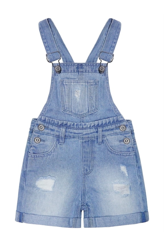 Big Girls Cute Jeans Shorts,Ripped Folded Hem Adjustable Straps Summer Denim Shortalls,Light Blue,8-9 Years