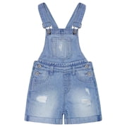 KIDSCOOL SPACE Big Girls Cute Jeans Shorts,Ripped Folded Hem Adjustable Straps Summer Denim Shortalls,Light Blue,9-10 Years
