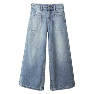 KIDSCOOL SPACE Big Girls Jeans, 12M-13T Wide Size Range Wide-leg Flared Denim Pants,Light Blue,11-12 Years
