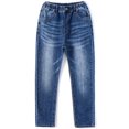 thumbnail image 1 of KIDSCOOL Big Girls Elastic Waist Denim Pants Classic Straight Leg Jeans,Mid Blue,8-9 Years, 1 of 7