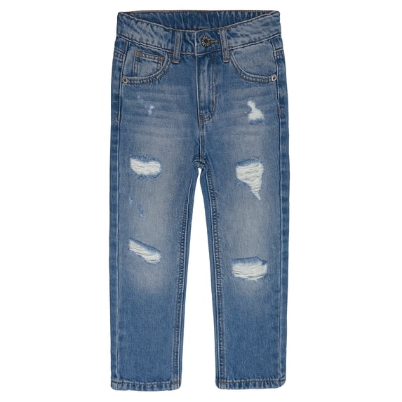 KIDSCOOL SPACE Big Girls Jeans,Elastic Band Inside Ripped Holes Denim Pants,Blue,8-9 Years