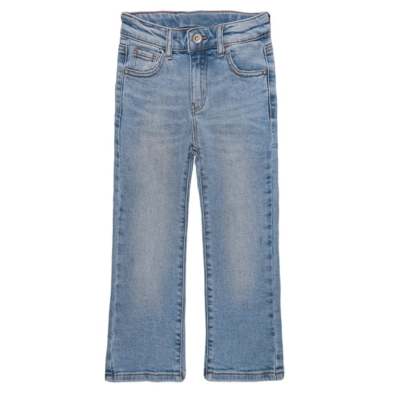 KIDSCOOL SPACE Big Girls Jeans,Elastic Band Inside Stretchy Micro Flared Boot Cut Denim Pants,Light Blue,7-8 Years