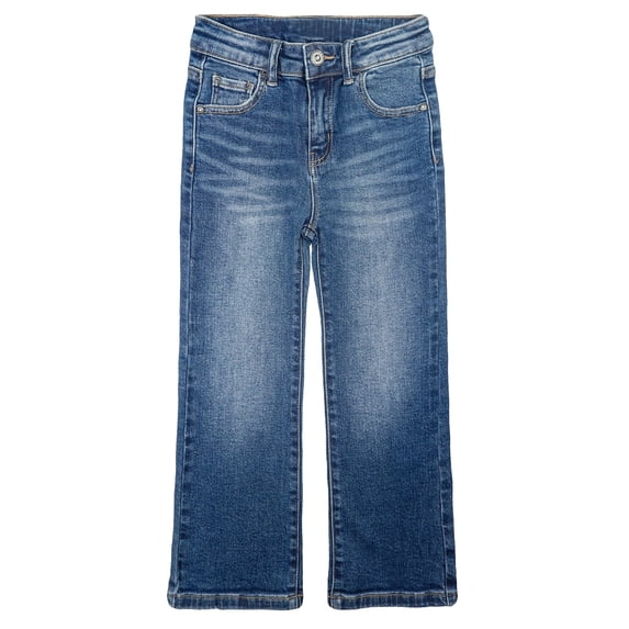 KIDSCOOL SPACE Big Girls Jeans,Elastic Band Inside Stretchy Micro Flared Boot Cut Denim Pants,Mid Blue,8-9 Years