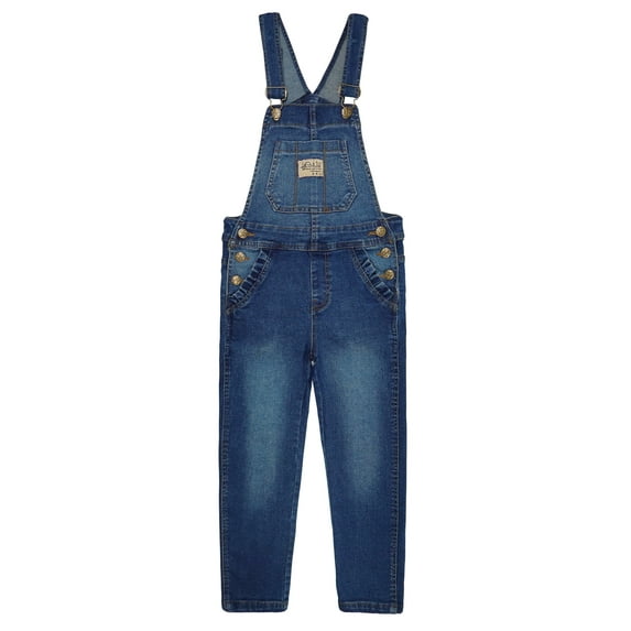 KIDSCOOL SPACE Big Girls Jeans Overalls,3 Buttons Elastic Band Inside Stretchy Soft Denim Jumpsuit,Blue,9-10 Years