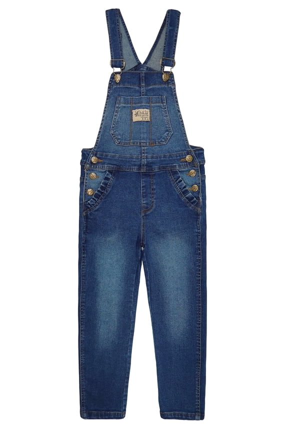 Big Girls Jeans Overalls,3 Buttons Elastic Band Inside Stretchy Soft Denim Jumpsuit,Blue,9-10 Years