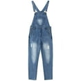 thumbnail image 1 of KIDSCOOL SPACE Big Girls Jeans Overalls,3 Buttons Ripped Elastic Band Inside Denim Jumpuit,Blue,9-10 Years, 1 of 7