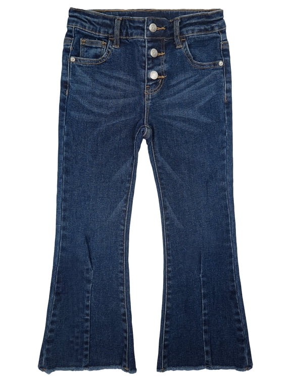 Big Girls Jeans,Raw Edge 3 Buttons Stretchy Bell-bottom Denim Pants,Blue,7-8 Years