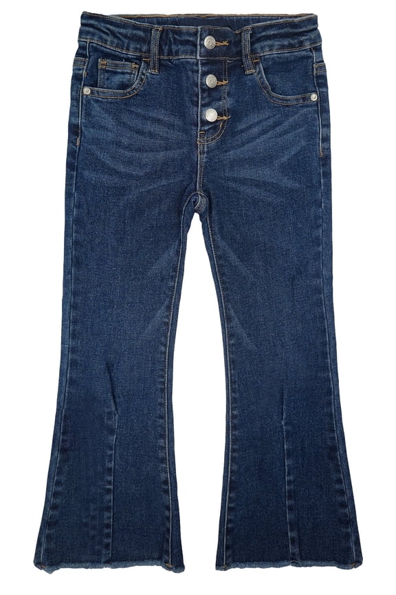 Big Girls Jeans,Raw Edge 3 Buttons Stretchy Bell-bottom Denim Pants,Blue,7-8 Years