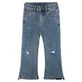 thumbnail image 1 of KIDSCOOL SPACE Big Girls Jeans,Ripped Holes Stretchy Bell-bottom Slim Boot Cut Denim Pants,Blue,7-8 Years, 1 of 6