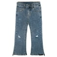 thumbnail image 1 of KIDSCOOL SPACE Big Girls Jeans,Ripped Holes Stretchy Bell-bottom Slim Boot Cut Denim Pants,Blue,7-8 Years, 1 of 5