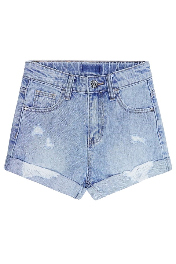 Big Girls Jeans Shorts,Ripped Rolled Cuff Hem Cute Summer Denim Pants,Light Blue,7-8 Years