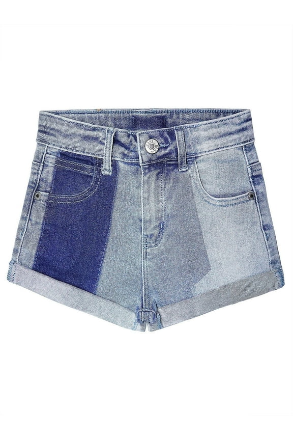 Big Girls Jeans Shorts,Rolled Cuff Hem Simple Design Cute Summer Denim Pants,Blue,7-8 Years