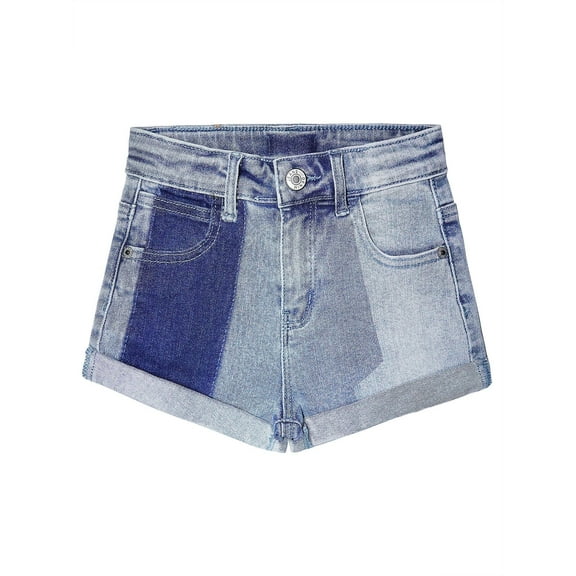 KIDSCOOL SPACE Big Girls Jeans Shorts,Rolled Cuff Hem Simple Design Cute Summer Denim Pants,Blue,9-10 Years