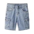 thumbnail image 1 of KIDSCOOL SPACE Little BIg Children Denim Shorts,Wide Size Range Elastic Band Inside Stylish Cargo Jean Summer Pants, Light Blue, 3-4 Years, 1 of 7