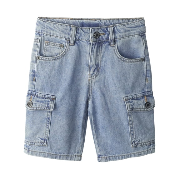 KIDSCOOL SPACE Little BIg Children Denim Shorts,Wide Size Range Elastic Band Inside Stylish Cargo Jean Summer Pants, Light Blue, 3-4 Years