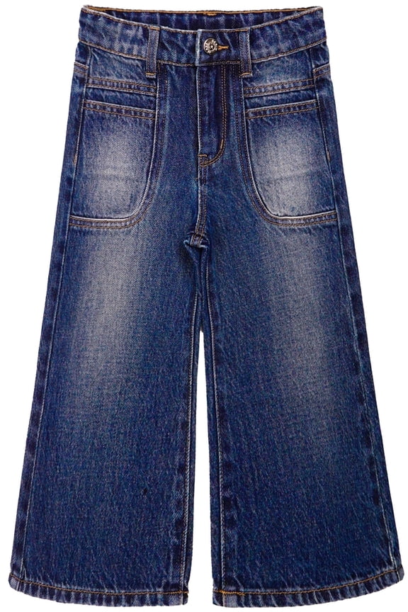 Big Girls Slim Jeans, 12M-14T Wide Size Range Wide-leg Palazzo Denim Pants,Deep Blue,11-12 Years