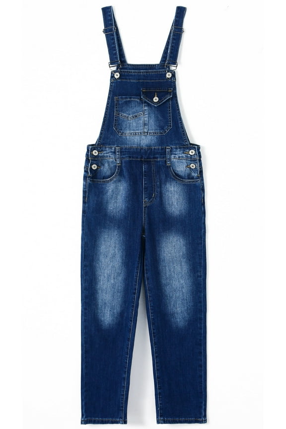 KIDSCOOL SPACE Boy Girl Overall, Large Pockets Soft Washed denim Jumpsuit,Blue,13-14 Years