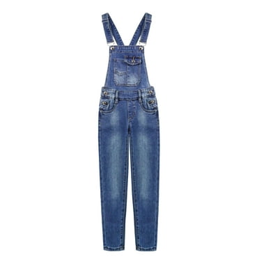 KIDSCOOL SPACE Boy Girl Overall, Large Pockets Soft Washed denim Jumpsuit,Blue,7-8 Years