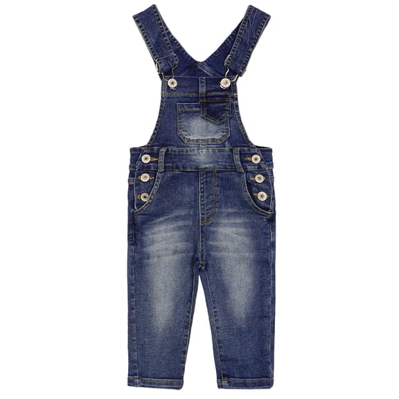 KIDSCOOL SPACE Boy Girl Overall,Stretchy Slim Adjustable Jean Jumpsuit,Blue,13-14 Years