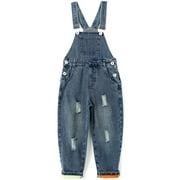 KIDSCOOL SPACE Boy Girl Overall, Large Pockets Soft Washed denim Jumpsuit,Blue,9-10 Years