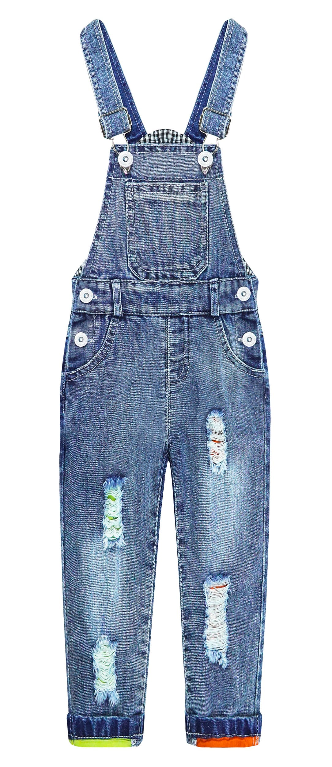 KIDSCOOL SPACE Boy Girl Overalls, Big Bib Stretchy Distressed Denim Jumpsuit,Blue,78 Years