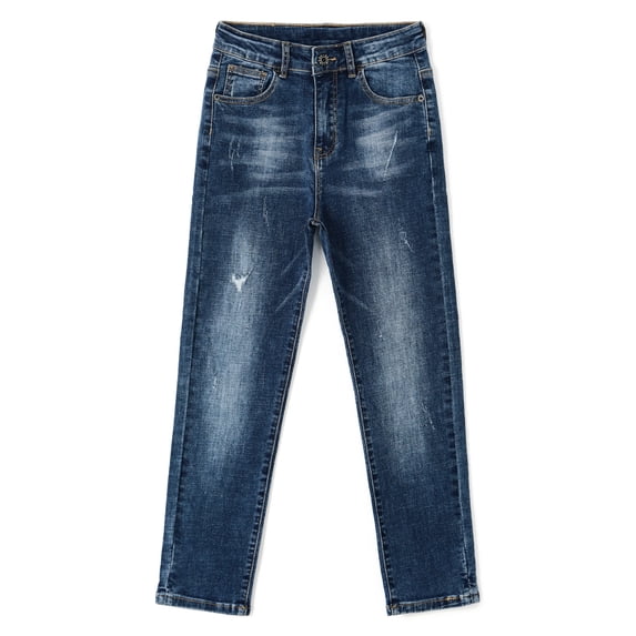 KIDSCOOL SPACE Boy Jeans,Little Kid Ripped Elastic Band Inside Slim Fit Denim Jeans Pants,Blue,5-6 Years