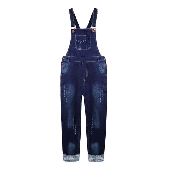 KIDSCOOL SPACE Boy Overalls,Big Pocket Ripped Adjustable Casual Denim Workwear,Blue,10-11 Years