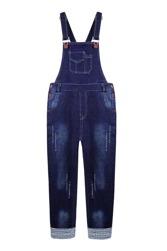 Boy Overalls,Big Pocket Ripped Adjustable Casual Denim Workwear,Blue,13-14 Years