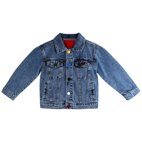 KIDSCOOL SPACE Boys Denim Jacket,Little Big Kids Simple Design Colored Buttons Jean Coat,Mid Blue,5-6 Years