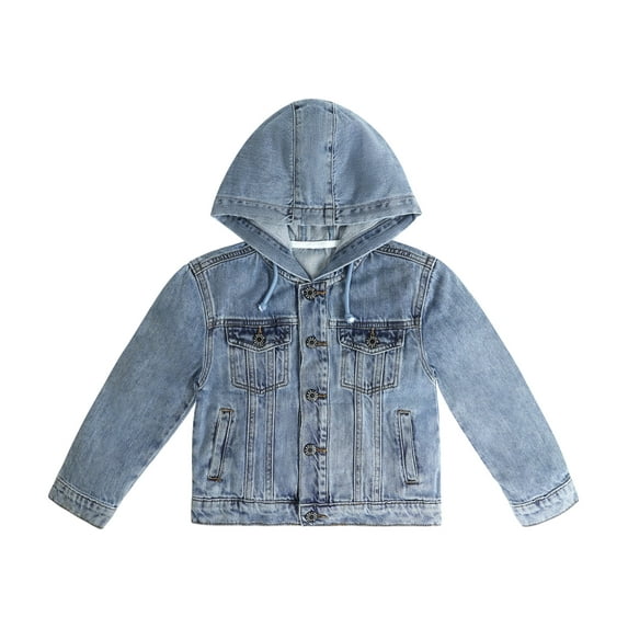 KIDSCOOL SPACE Boys Denim Jacket,Little Big Kids Simple Design Hooded Jean Coat,Light Blue,12-13 Years
