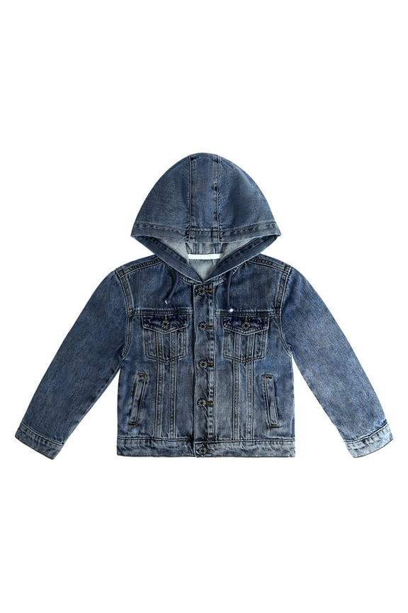 Boys Denim Jacket,Little Big Kids Simple Design Hooded Jean Coat,Mid Blue,8-9 Years