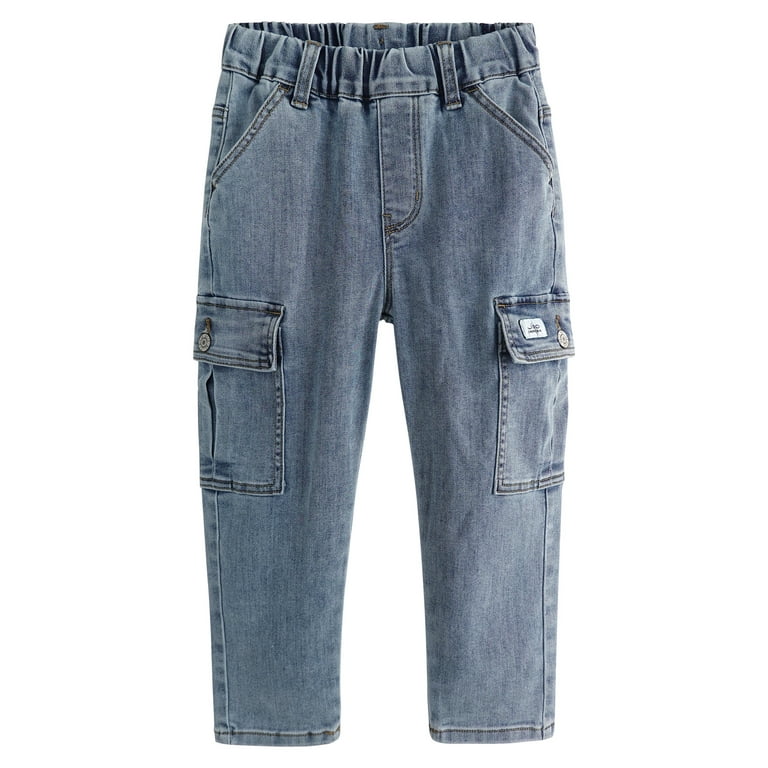 KIDSCOOL SPACE Boys Jeans Little Big Girls Elastic Waist with D ring Cargo Stretch Denim Pants Light Blue 10 11 Years