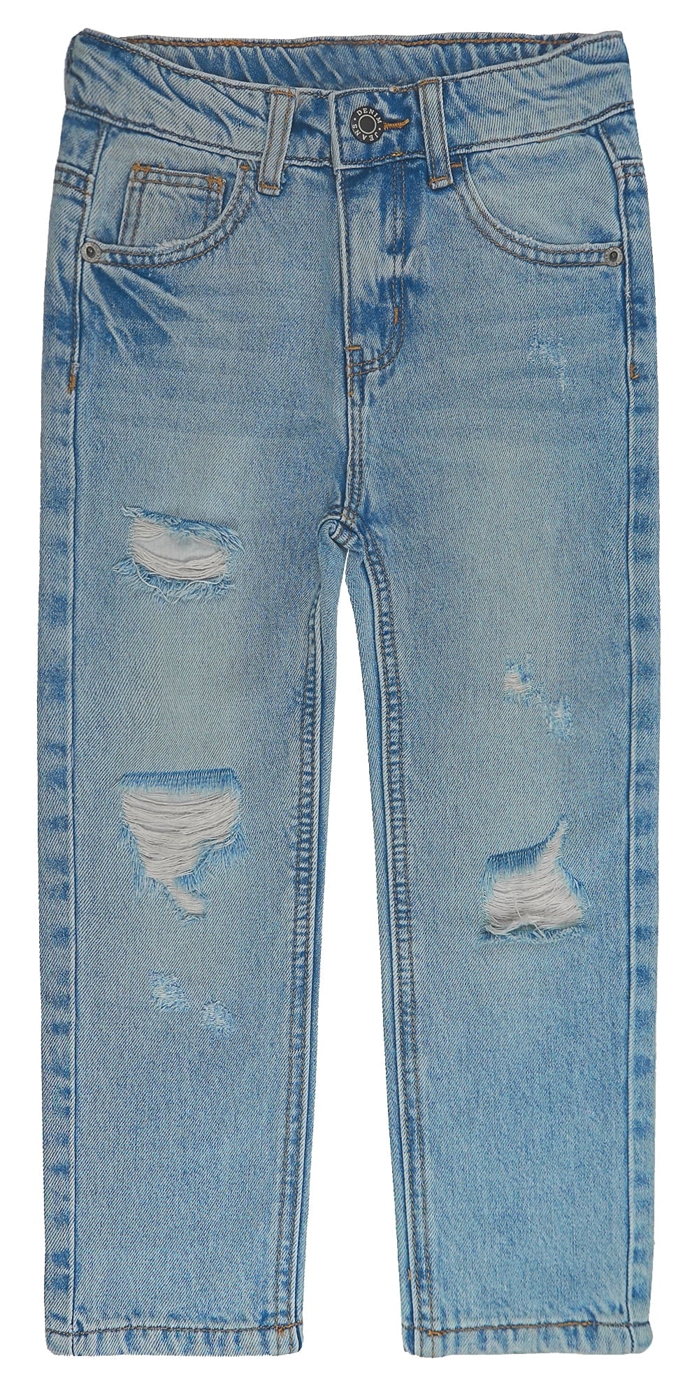 KIDSCOOL SPACE Boys Jeans,Little Kid Elastic Band Inside Ripped Denim Pants,Light Blue,6-7 Years