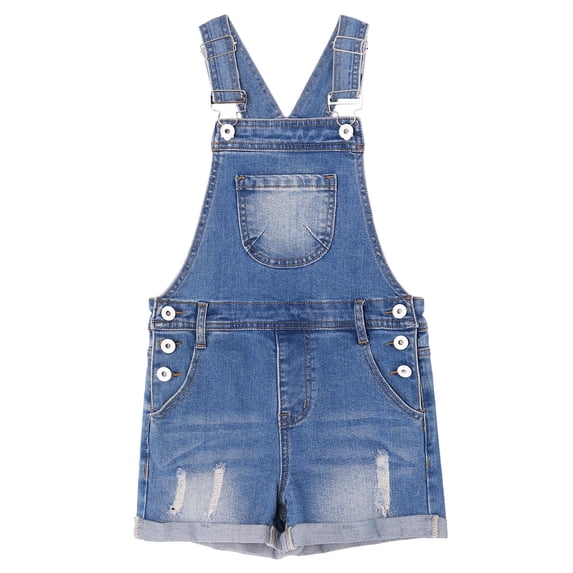 KIDSCOOL Girls Shorts Jumpsuit Summer Denim Jeans Overall Ripped Shortalls,7-8 Years