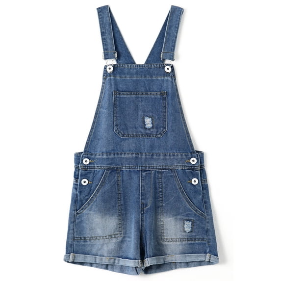 KIDSCOOL Girls Shorts Jeans Overall Summer Denim Jumpsuit Ripped Shortalls,9-10 Years