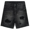 thumbnail image 1 of KIDSCOOL SPACE Boys Summer Denim Shorts, Ripped Holes Soft Elastic Band Inside Half Jean Pants,Black,11-12 Years, 1 of 6