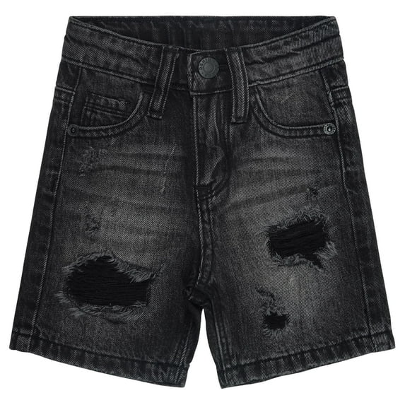 KIDSCOOL SPACE Boys Summer Denim Shorts, Ripped Holes Soft Elastic Band Inside Half Jean Pants,Black,3-4 Years