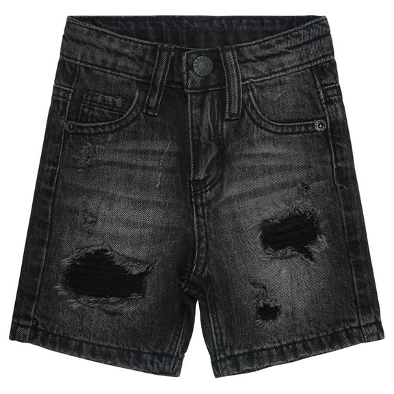 KIDSCOOL SPACE Boys Summer Denim Shorts, Ripped Holes Soft Elastic Band Inside Half Jean Pants,Black,6-7 Years