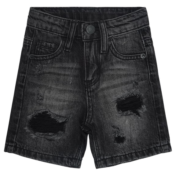 KIDSCOOL SPACE Boys Summer Denim Shorts, Ripped Holes Soft Elastic Band Inside Half Jean Pants,Black,7-8 Years