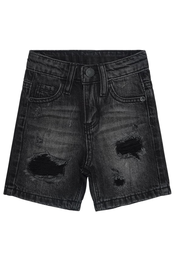 Boys Summer Denim Shorts, Ripped Holes Soft Elastic Band Inside Half Jean Pants,Black,7-8 Years