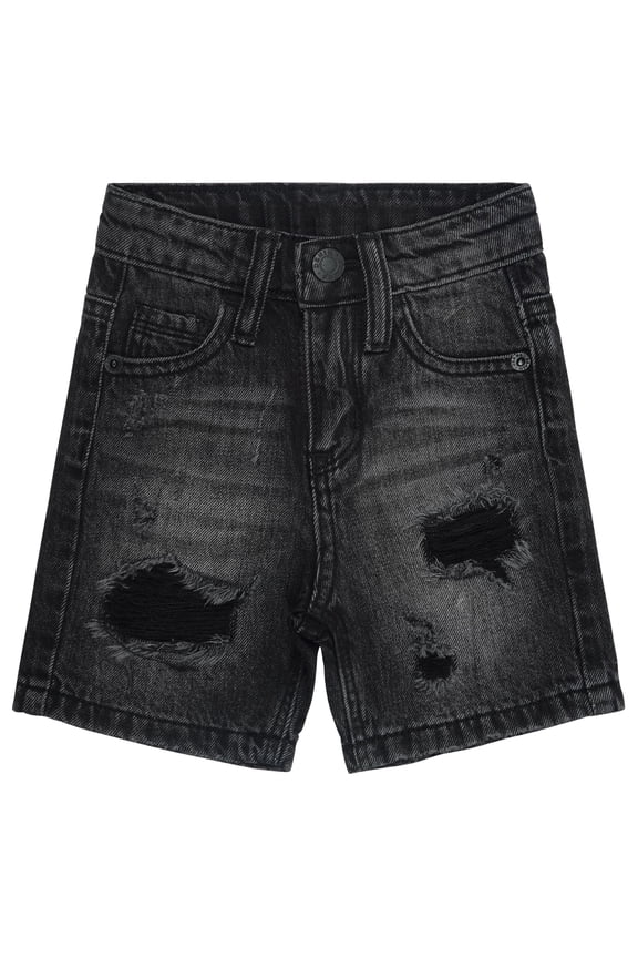 Boys Summer Denim Shorts, Ripped Holes Soft Elastic Band Inside Half Jean Pants,Black,7-8 Years