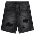 thumbnail image 1 of KIDSCOOL SPACE Boys Summer Denim Shorts, Ripped Holes Soft Elastic Band Inside Half Jean Pants,Black,8-9 Years, 1 of 7