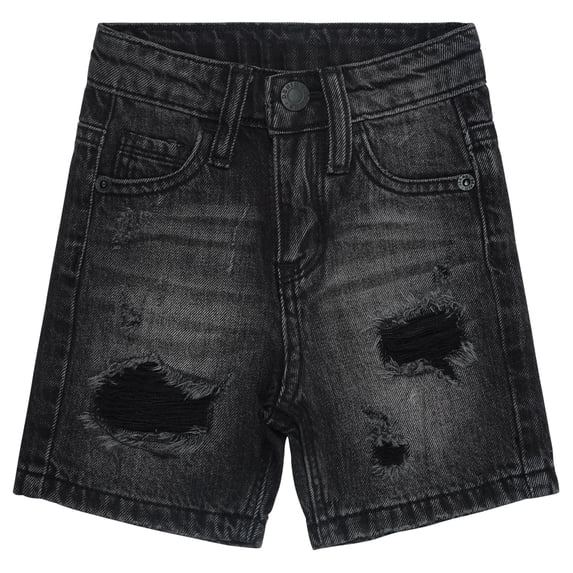 KIDSCOOL SPACE Boys Summer Denim Shorts, Ripped Holes Soft Elastic Band Inside Half Jean Pants,Black,8-9 Years