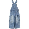 thumbnail image 1 of KIDSCOOL SPACE Girls’ Denim Cargo Overalls, Wide Leg Jean Dungarees,Blue,7-8 Years, 1 of 7